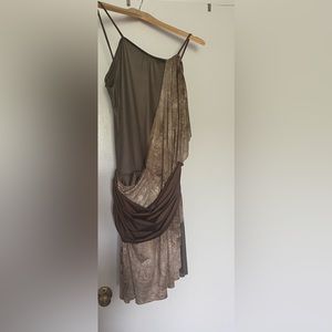 Unique drape  brown lyrical dress.